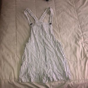 Blue and white striped overalls